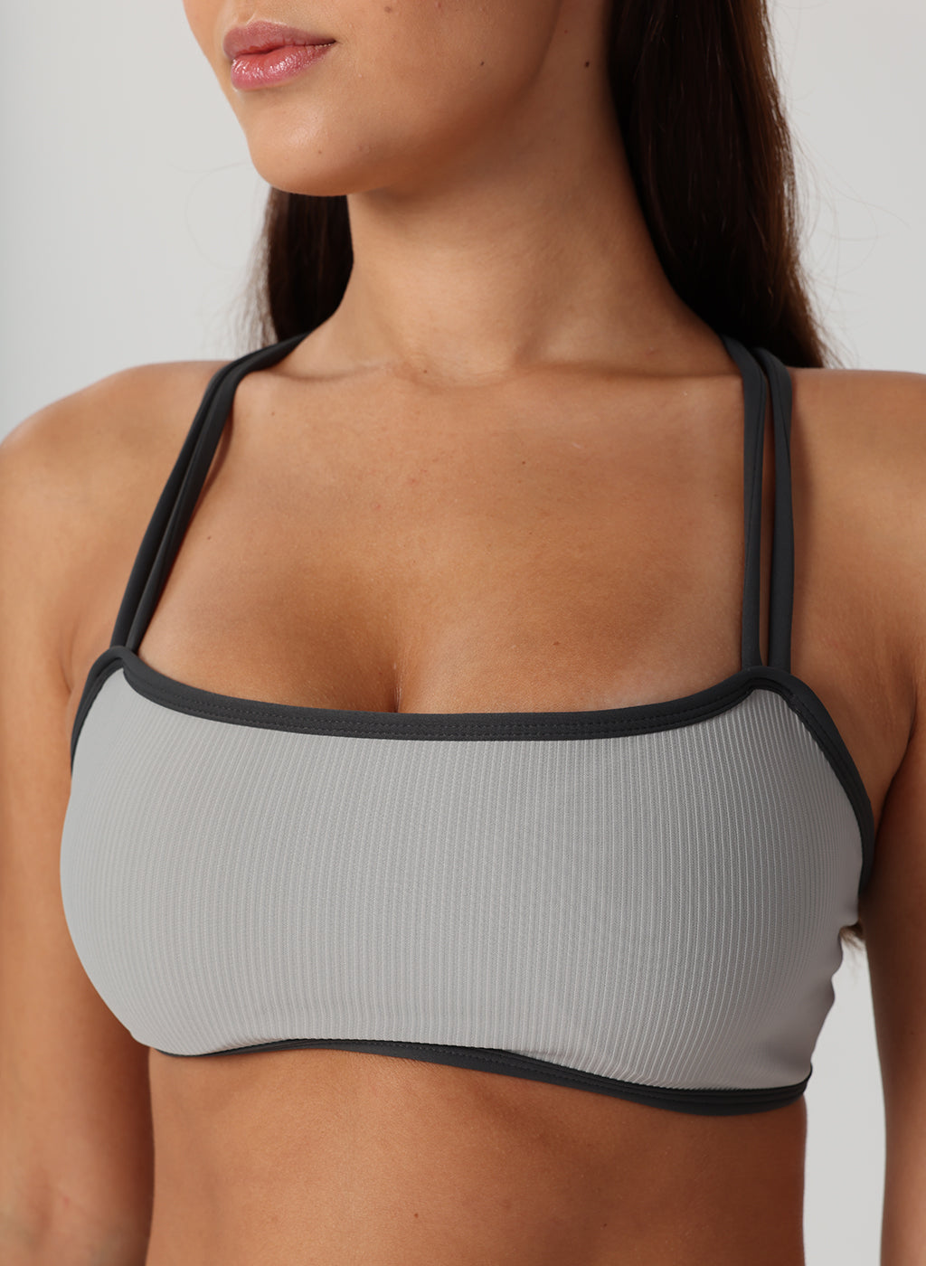 Olivia Ribbed Yoga Bra  - Grey