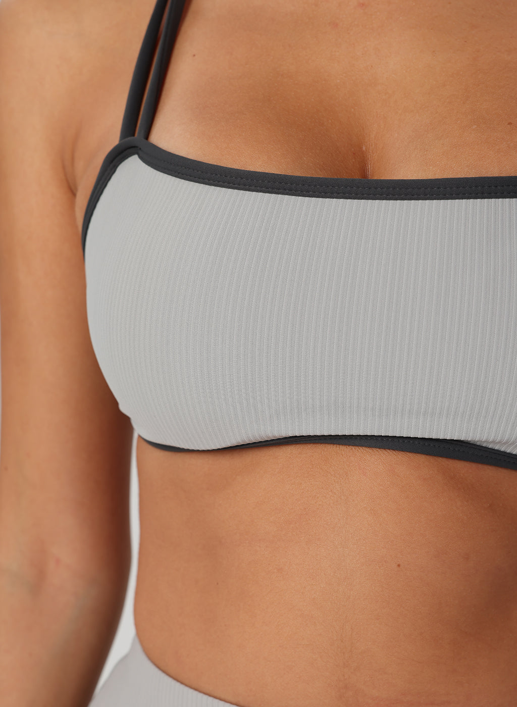 Olivia Ribbed Yoga Bra  - Grey