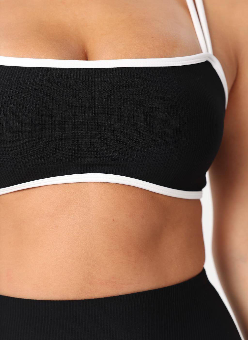 Olivia Ribbed  Yoga Bra  - Black