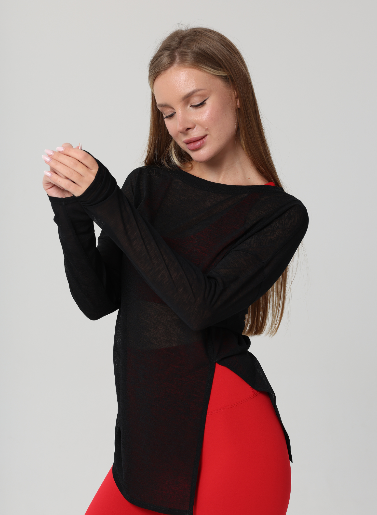 Amy Long Sleeve Slit Shirt - Black