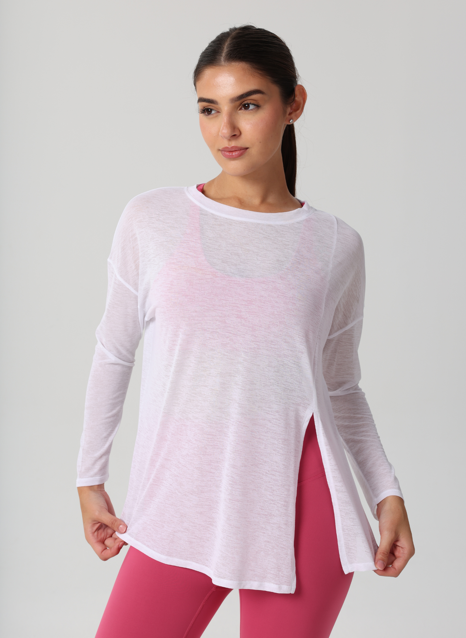 Amy Long Sleeve Slit Shirt - White