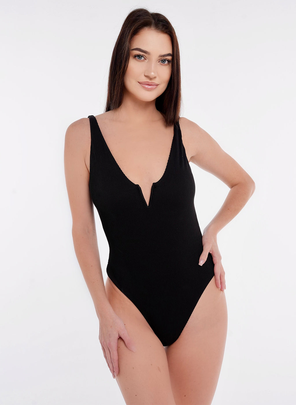Crete Collection - Ribbed Low Back One Piece - Black