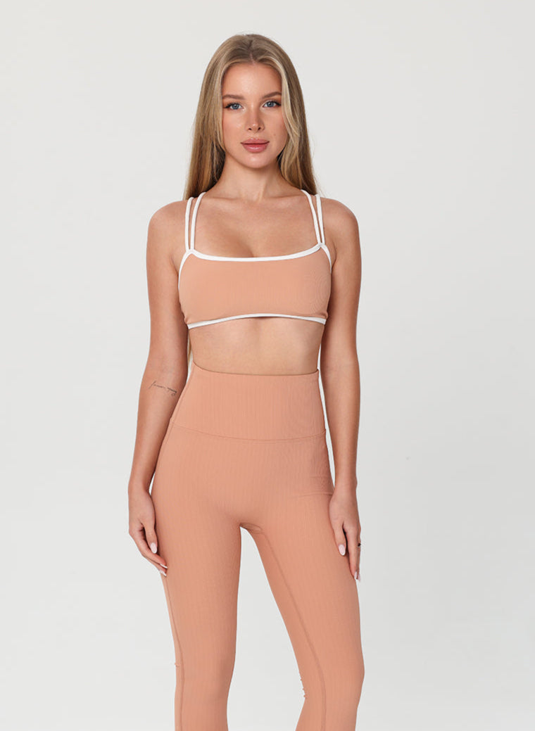 Olivia Ribbed Yoga Bra - Dark Orange