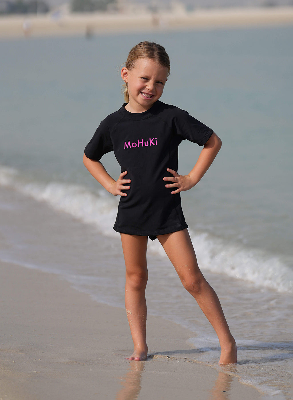 Kids Rashguard Sun Protectant T-Shirt - Black/Pink
