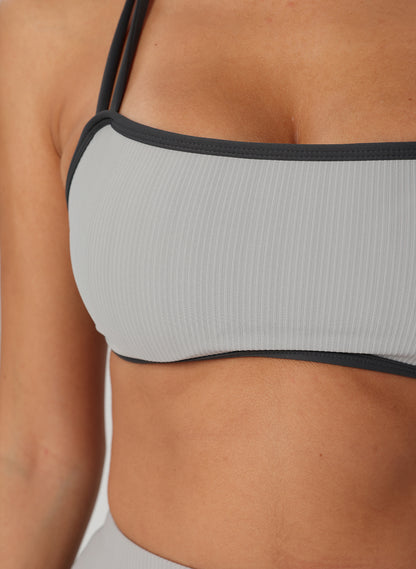 Olivia Ribbed Yoga Bra  - Grey