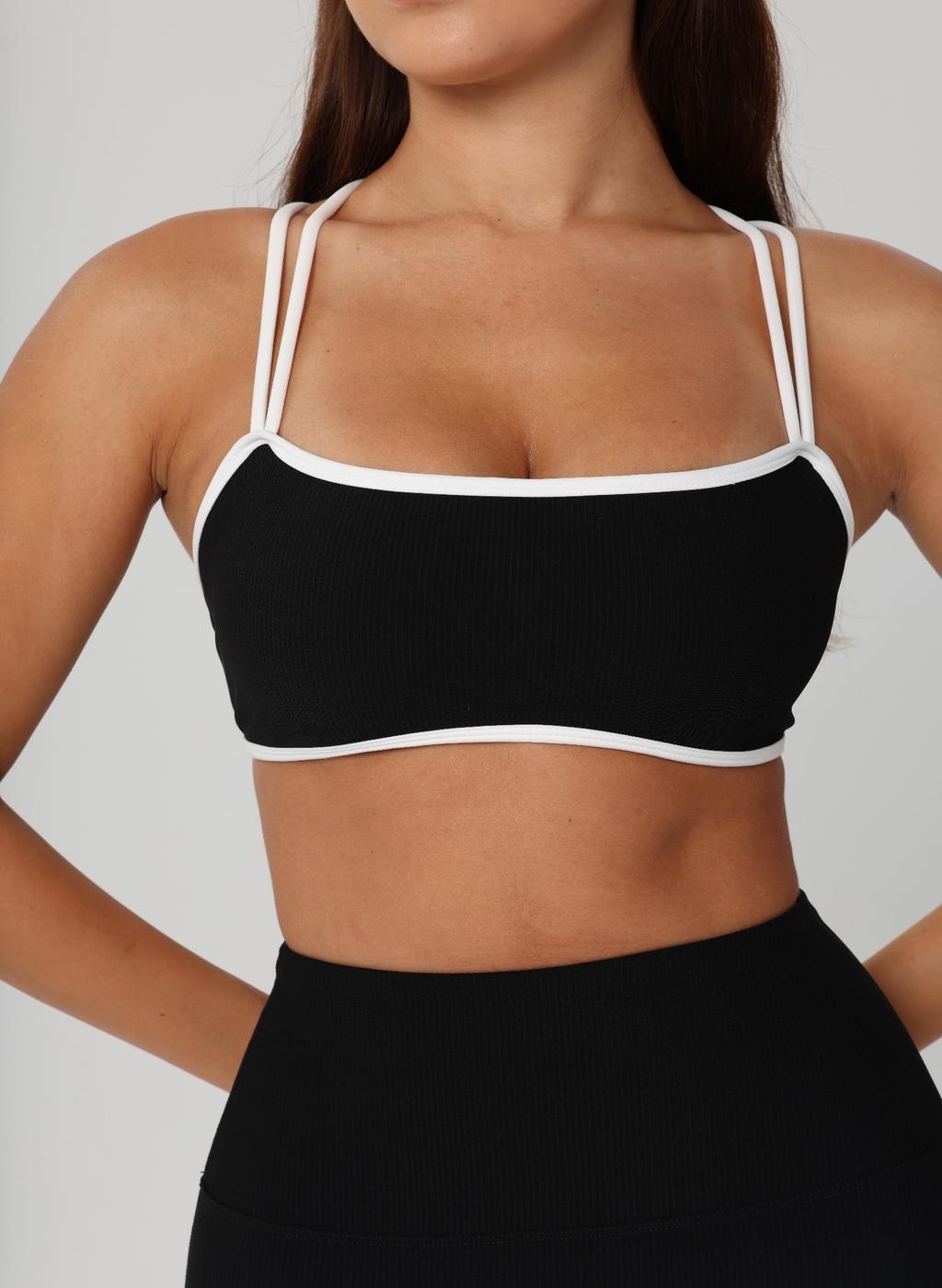 Olivia Ribbed  Yoga Bra  - Black