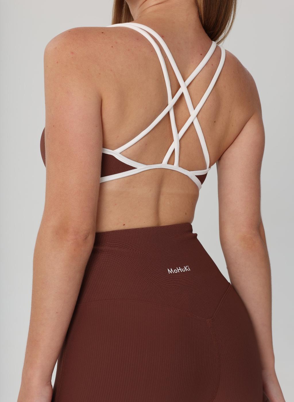 Olivia Ribbed Yoga Bra - Brown