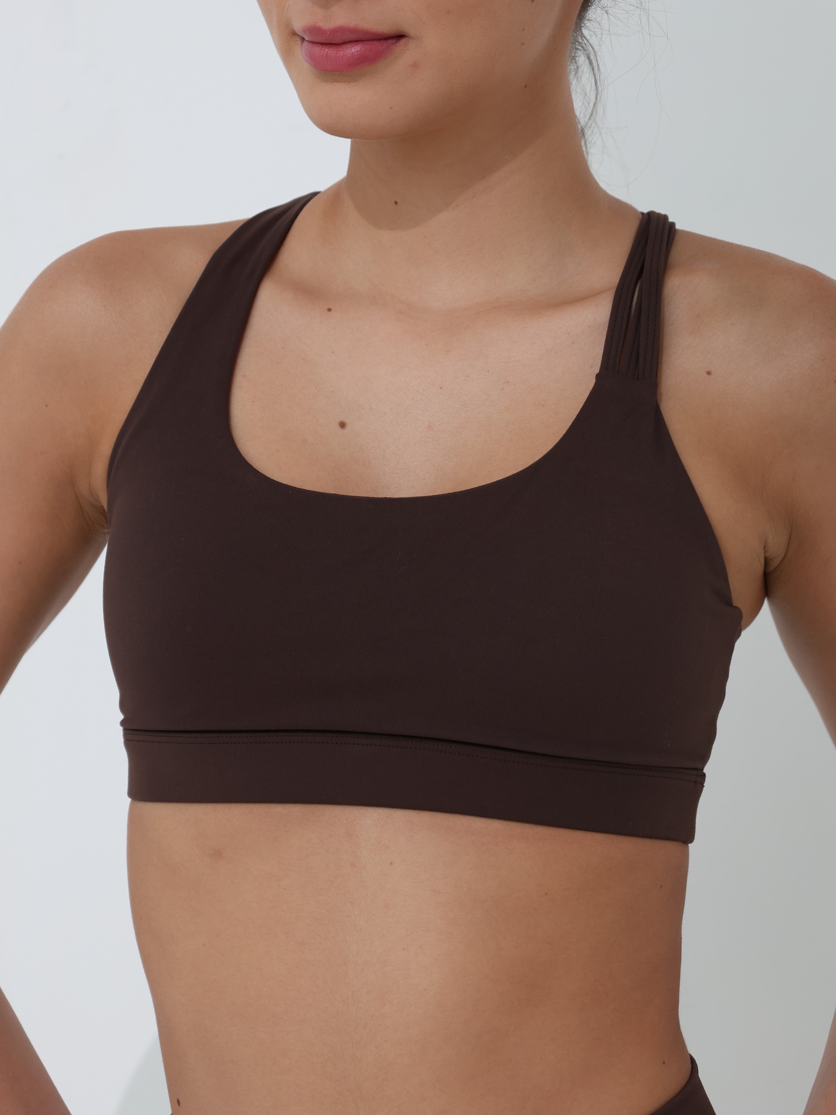 Active Triple Line Crossback Bra - Chocolate Brown