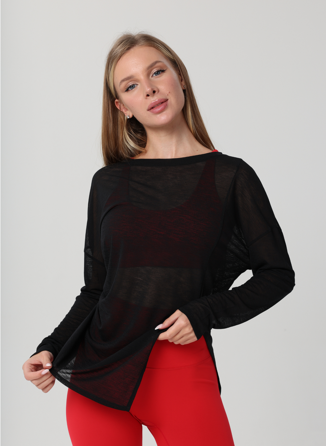 Amy Long Sleeve Slit Shirt - Black