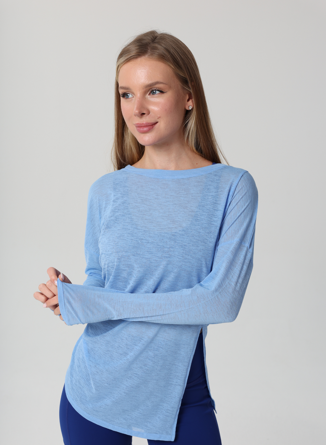 Amy Long Sleeve Slit Shirt - Blue