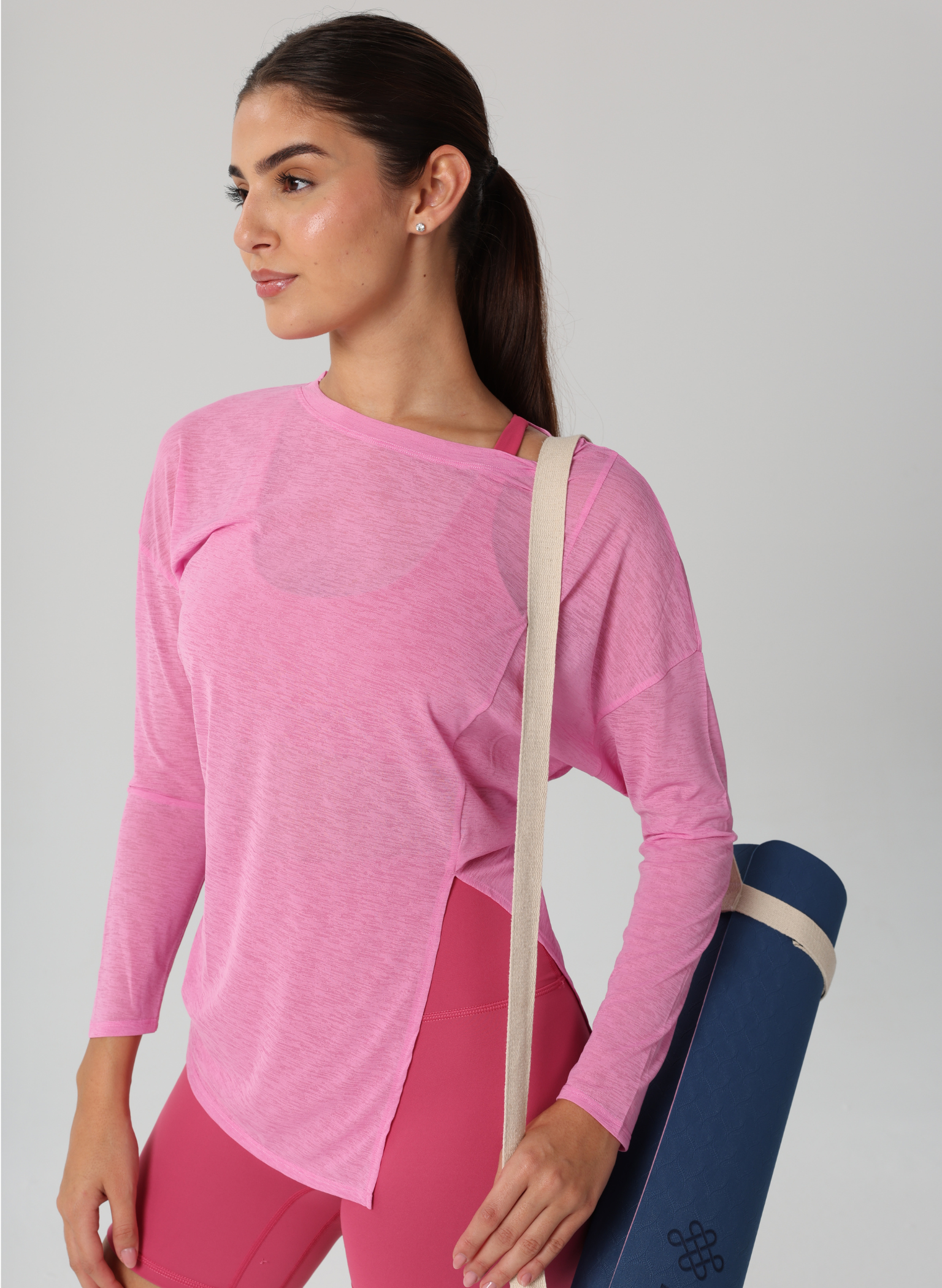 Amy Long Sleeve Slit Shirt - Pink