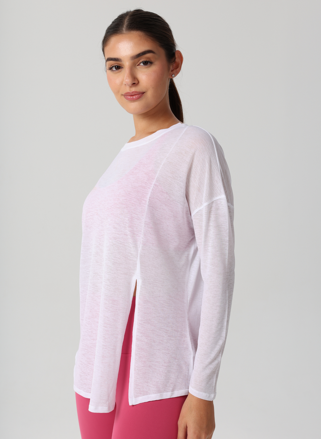 Amy Long Sleeve Slit Shirt - White