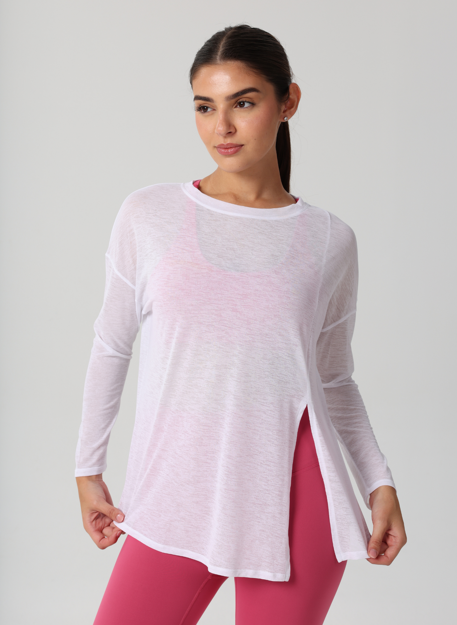 Amy Long Sleeve Slit Shirt - White