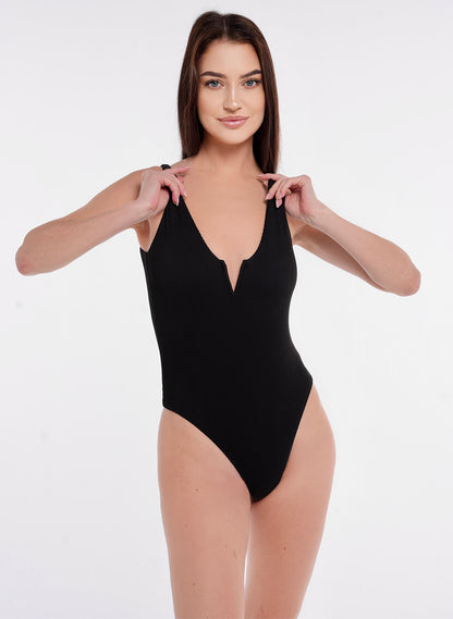 Crete Collection - Ribbed Low Back One Piece - Black