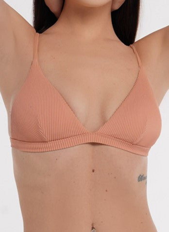 Crete Collection - Ribbed Triangle Bikini Top - Blush-Mohuki