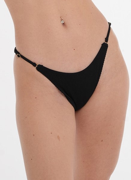 Crete Collection - Ribbed High Waist Bikini Bottoms - Black