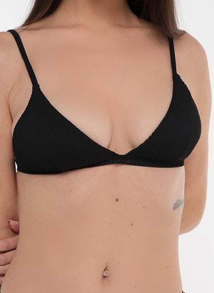 Crete Collection - Ribbed Triangle Bikini Top - Black