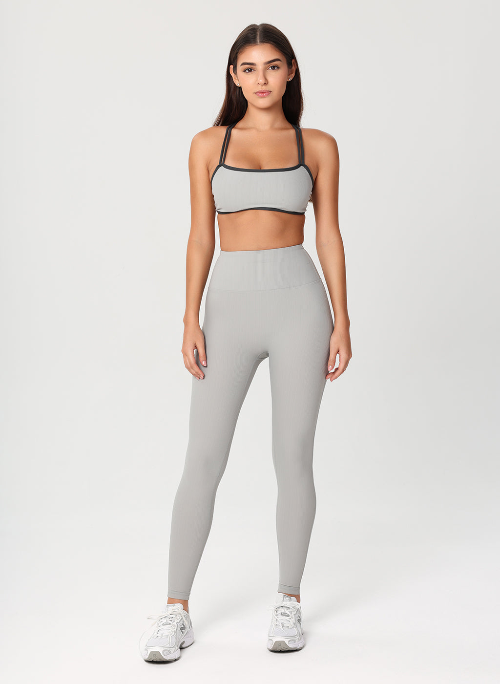Olivia Ribbed Yoga Bra - Grey