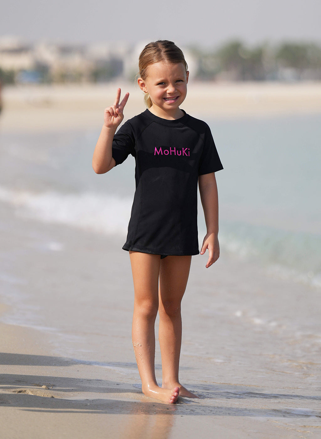 Kids Rashguard Sun Protectant T-Shirt - Black/Pink-Mohuki
