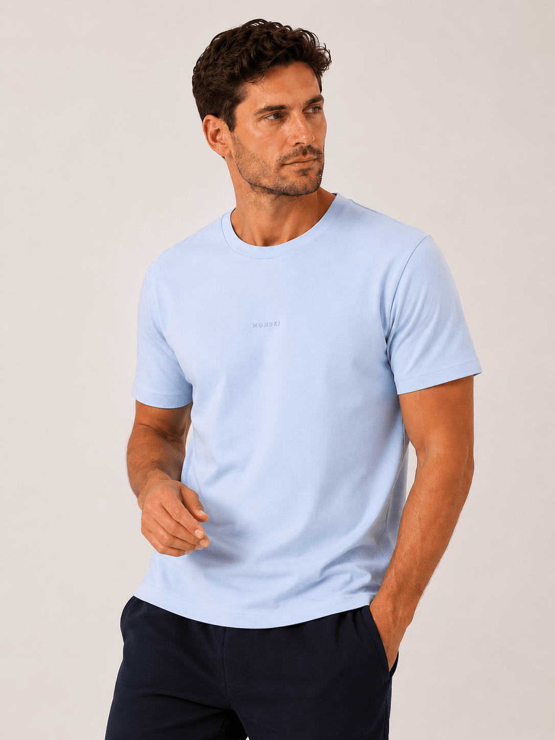 Mens Cotton T-Shirt - Light Blue - MohukiST-Shirts