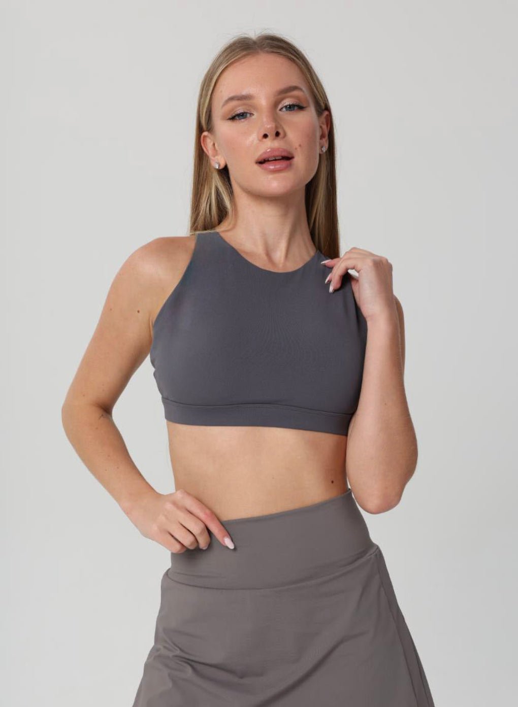 Olivia High Neck Sports Bra - Ink Grey - MohukiXSSports Bras
