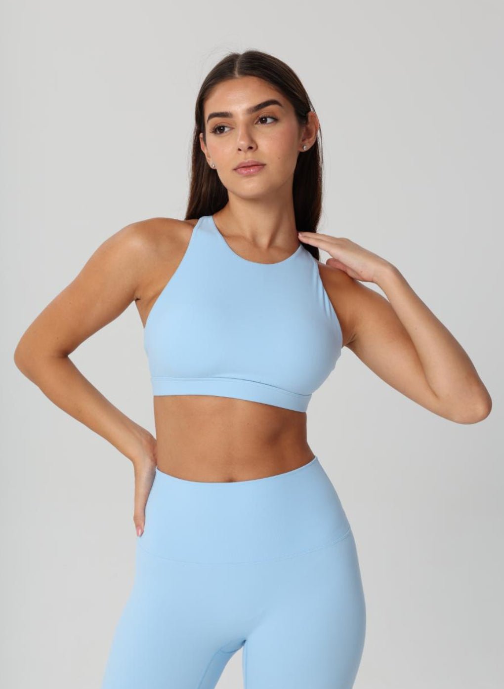 Olivia High Neck Sports Bra - Light Blue - MohukiXSSports Bras