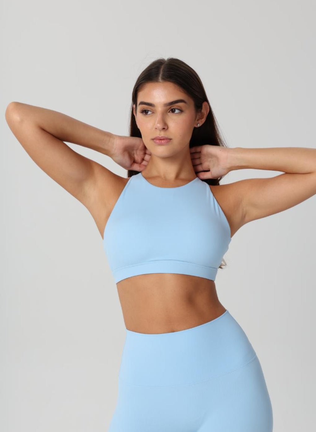 Olivia High Neck Sports Bra - Light Blue - MohukiXSSports Bras