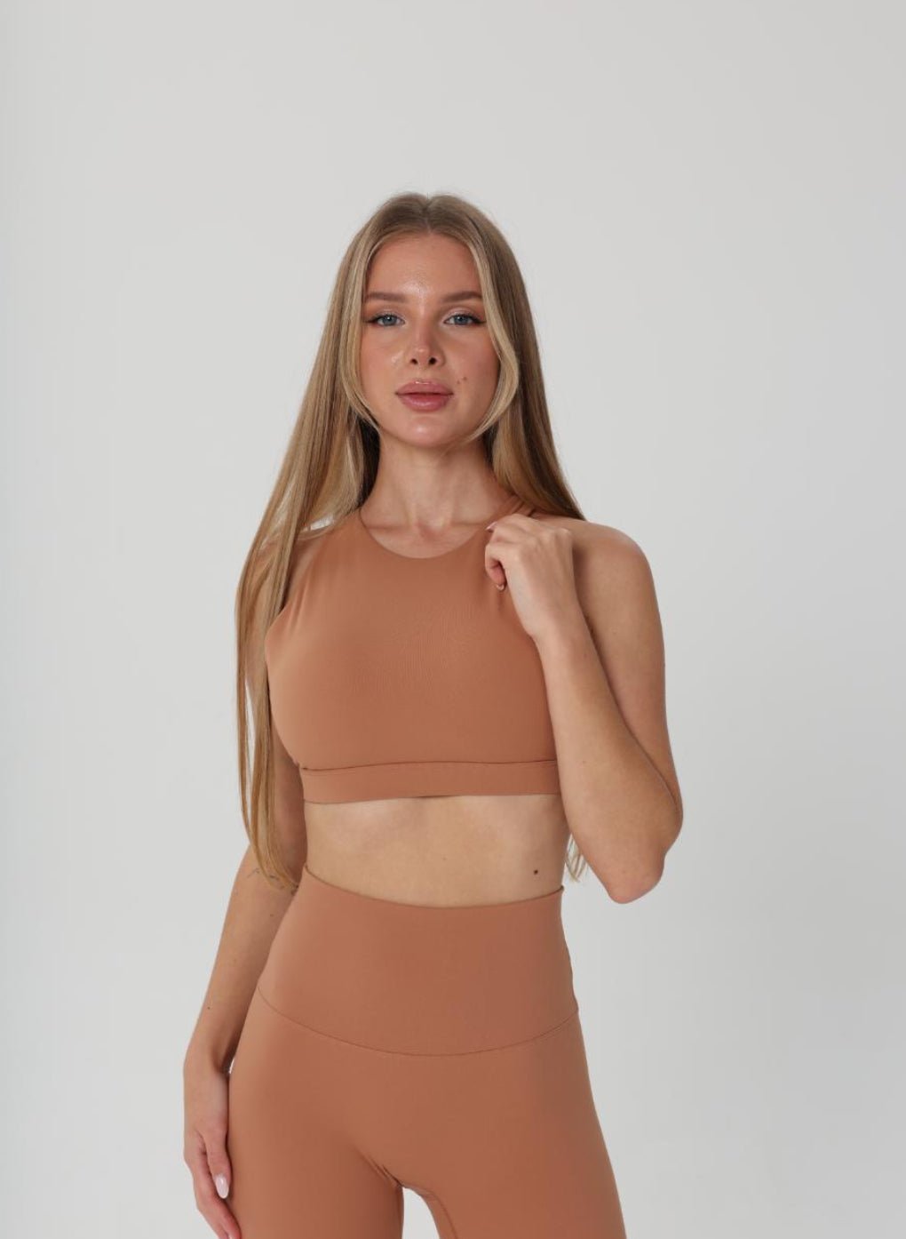 Olivia High Neck Sports Bra - Light Brown - MohukiXSSports Bras