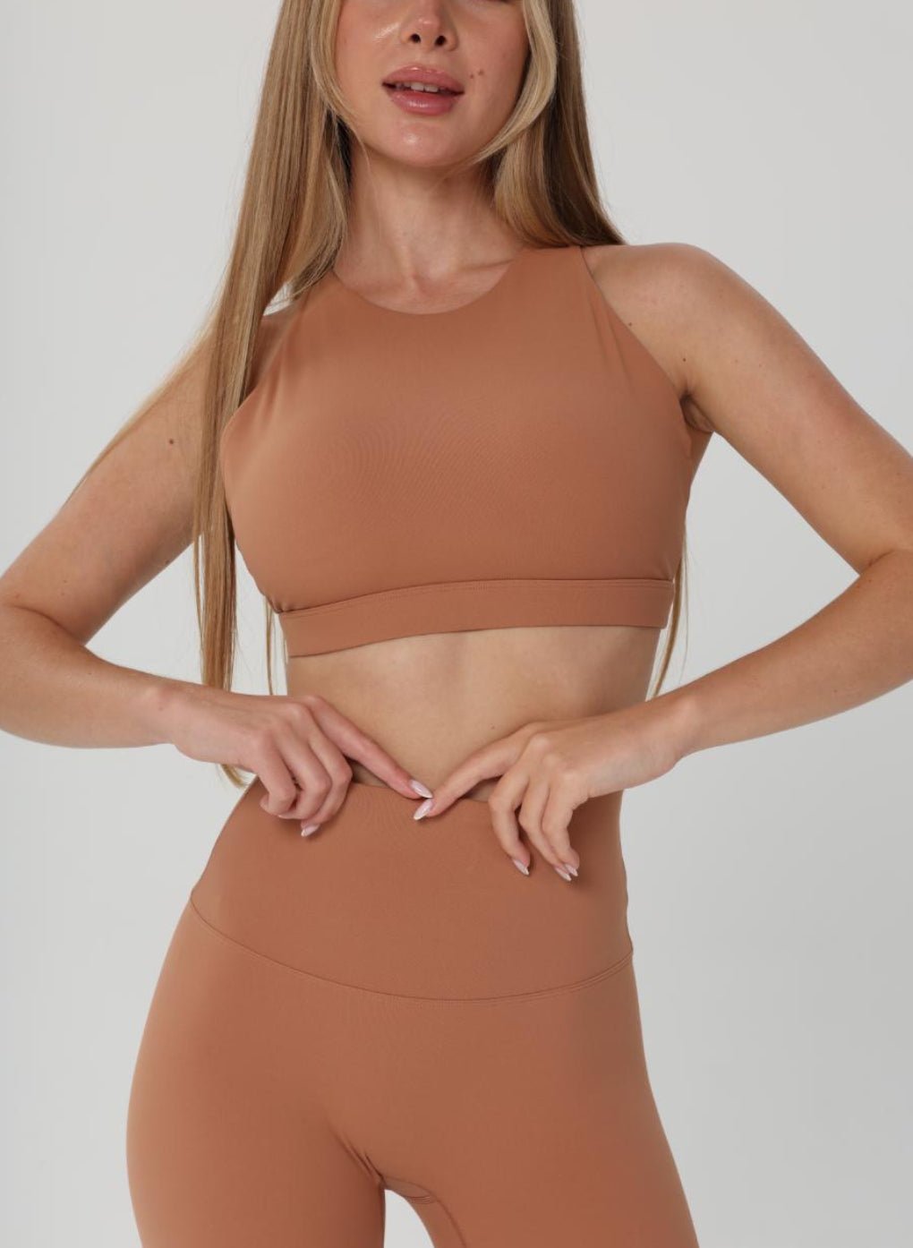 Olivia High Neck Sports Bra - Light Brown - MohukiXSSports Bras
